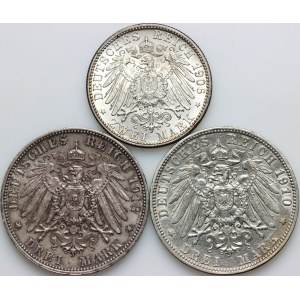 Germany, Empire, set of silver coins from 1906-1913, (3 pieces)