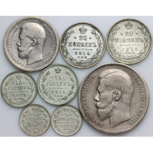 Russia, Nicholas II, set of silver coins from 1896-1914, (8 pieces)