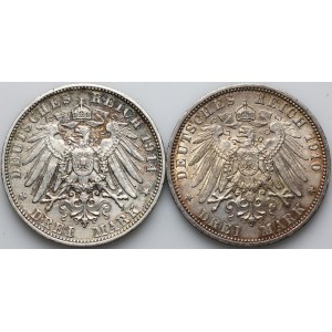 Germany, Empire, set of 3 Mark from 1910-1914, (2 pieces)