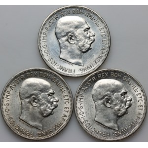 Österreich, Franz Joseph I., Kursmünzensatz 2 Kronen 1913, (3 Stück)