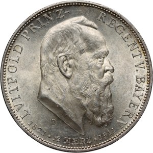 Germany, Bavaria, 5 Mark 1911 D, Munich, Luitpold's 90th birthday