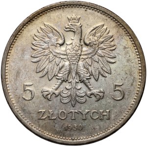 II RP, 5 zloty 1930, Warsaw, Banner, shallow stamp