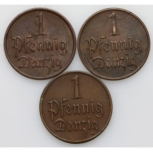 Free City of Danzig, set of 1 fenig coins from 1926-1937, (3 pieces)