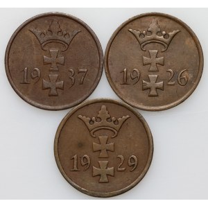 Free City of Danzig, set of 1 fenig coins from 1926-1937, (3 pieces)