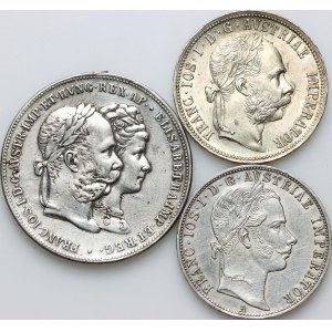 Österreich, Franz Joseph I., Satz Silbermünzen von 1860-1888, (3 Stück)