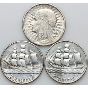 II RP, set of 2 zloty coins from 1932-1936, (3 pieces)