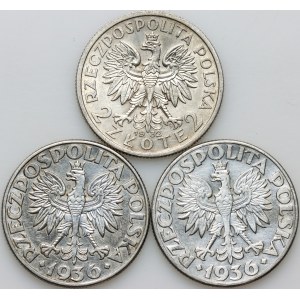 II RP, set of 2 zloty coins from 1932-1936, (3 pieces)