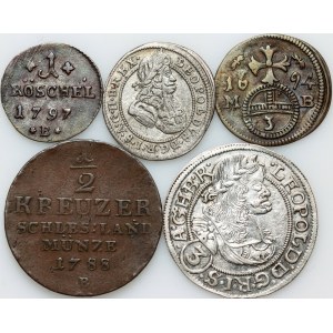Silesia, set of coins from 1670-1797, (5 pieces)