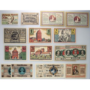 Set of notgelds: Dobra Nowogardzka, Kcynia, Kudowa Zdrój, Slupsk, Olsztyn, (16 pieces)