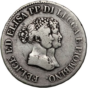 Italy, Lucca, Felix Baciocchi and Elisa Bonaparte, 5 franchi 1805, Florence