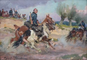 Wojciech Kossak (1856 Paryż - 1942 Kraków), Żołnierz z luzakiem, 1921 r.