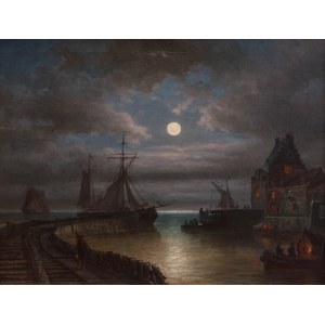 Elias Pieter van Bommel (1819 Amsterdam - 1890 Vienne), Port au clair de lune