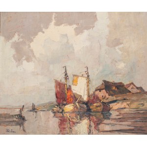 Rudolf Priebe (1889 - 1956 Rudolfstadt), Landscape with boats