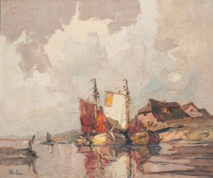 Rudolf Priebe (1889 - 1956 Rudolfstadt), Pejzaż z łodziami