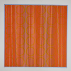Julian Stańczak (1928 Borownica - 2017 Seven Hills), Green rings in orange