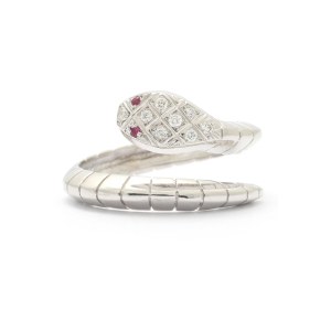 Bague serpent, or 18k, rubis, diamants
