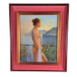 Fortunato Pugliese, Female nude against a seascape - Fortunato Pugliese
