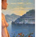 Fortunato Pugliese, Female nude against a seascape - Fortunato Pugliese
