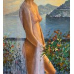 Fortunato Pugliese, Female nude against a seascape - Fortunato Pugliese