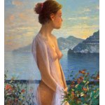 Fortunato Pugliese, Female nude against a seascape - Fortunato Pugliese