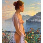 Fortunato Pugliese, Female nude against a seascape - Fortunato Pugliese