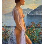 Fortunato Pugliese, Female nude against a seascape - Fortunato Pugliese