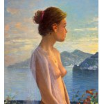Fortunato Pugliese, Female nude against a seascape - Fortunato Pugliese