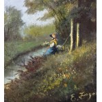 Fergola, Landscape with young peasant girl - Fergola
