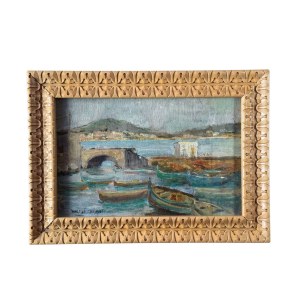 ANGELA CARUGATI, Paesaggio marino con barche - ANGELA CARUGATI