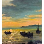 UNIDENTIFIED SIGNATURE, Seascape with boats at sunset
