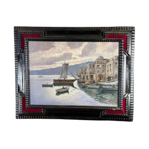 Salvatore Maresca Serra, Coastal view with boats and fishermen - Salvatore Maresca Serra