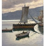 Salvatore Maresca Serra, Coastal view with boats and fishermen - Salvatore Maresca Serra