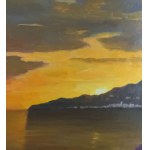 Fortunato Pugliese, Still life with seascape at sunset - Fortunato Pugliese