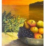 Fortunato Pugliese, Still life with seascape at sunset - Fortunato Pugliese