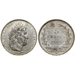 Francja, 5 franków, 1843 B, Rouen