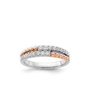 ANELLO A DOPPIA FASCIA IN ORO BIANCO E ROSA 18K CON DIAMANTI - 1029 NAT 18K