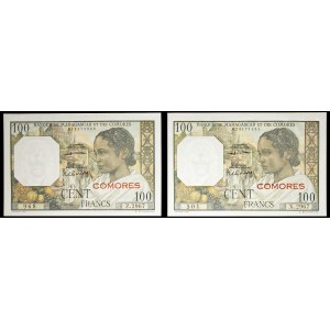 Lot (2) - 100 francs type femme Hova et rova d'Antananarivo overprinted COMORES ND (1963).