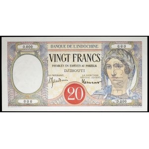 20 francs type paon (SPÉCIMEN) - Banque de l'Indochine ND (1926).