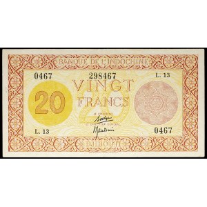 20 francs, Palestine printing - Banque de l'Indochine ND (1945).