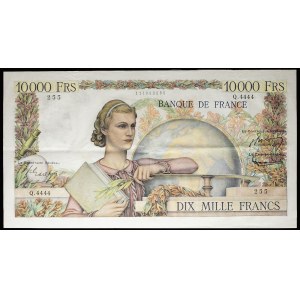 10,000 francs Génie français type with special number 4444 2-4-1953.