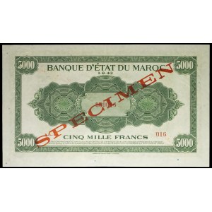 5000 francs, impression US (SPÉCIMEN) 1943.