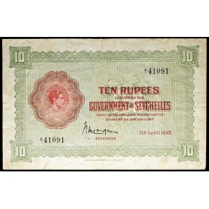 10 rupees with portrait of King George VI April 7, 1942.