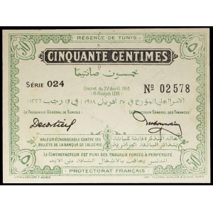 50 centimes type “Régence de Tunis”, deuxième émission 27 avril 1918.