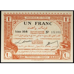 1 franc type Régence de Tunis, eighth issue January 25, 1921.