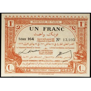 1 franc type Régence de Tunis, eighth issue January 25, 1921.