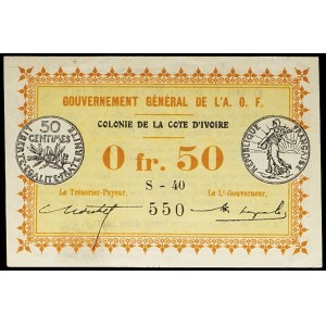 0,50 Franc / 50 Centimes Typ Rot und Schwarz - Kolonie Elfenbeinküste, Generalgouvernement der A.O.F. 11. Februar 1917.