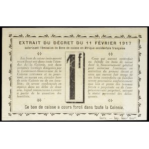 1 frank typu vert et jaune - Colonie de la Côte d'Ivoire, Gouvernement général de l'Afrique Occidentale Française 11. února 1917.