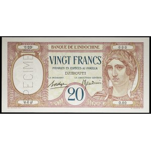 20 francs type paon (SPÉCIMEN) - Banque de l'Indochine ND (1936).