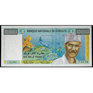 10,000 francs with portrait of President Hassan Gouled Aptidon ND (2000).