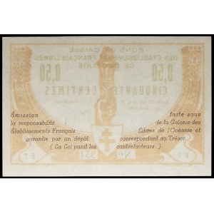 50 centime orange and green coupon - Établissments Français libres de l'Océanie April 7, 1942.